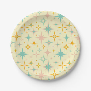Plato De Papel Patrón de estrellas retro coloridas