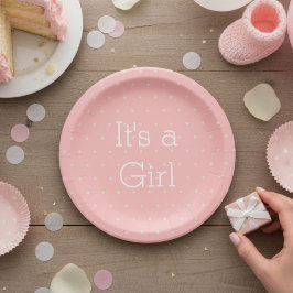 Plato De Papel Patrón de Estrellas Rosas y Blancas Es una Niña