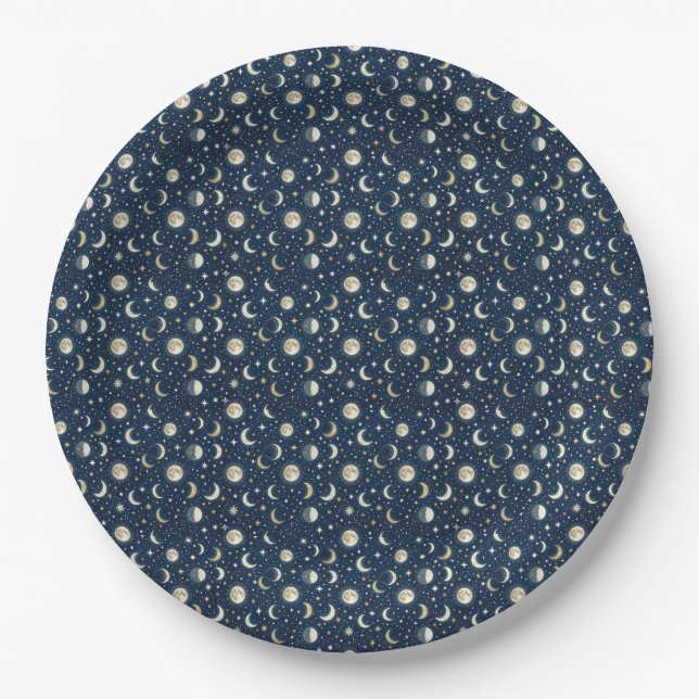 Plato De Papel Patrón de Estrellas y Luna (Anverso)