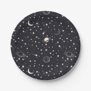 Plato De Papel Patrón de estrellas y planetas