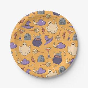 Plato De Papel Patrón de fantasmas y brujas de Halloween