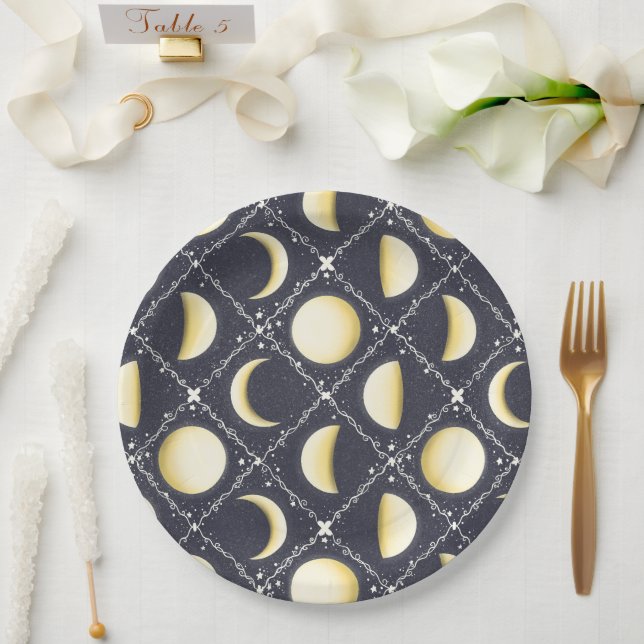 Plato De Papel Patrón de fases celestes de la luna (Boda)
