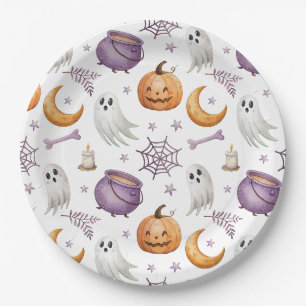 Plato De Papel Patrón de fiesta de bebé de Halloween Little Boo