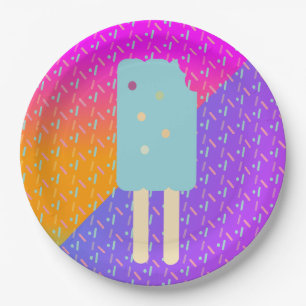 Plato De Papel Patrón de fiesta de helado de verano con purpurina