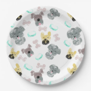 Plato De Papel Patrón de fiesta de perro rosa azul