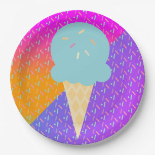 Plato De Papel Patrón de fiesta de sprinkles neón de helado de ve