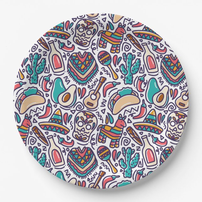 Plato De Papel Patrón de Fiesta Mexicana Cinco De Mayo (Anverso)