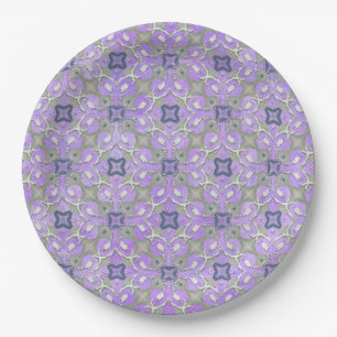 Plato De Papel Patrón de filigrino metálico gris morado azul plat