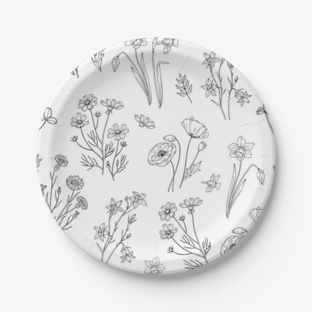 Plato De Papel Patrón de flor (Anverso)