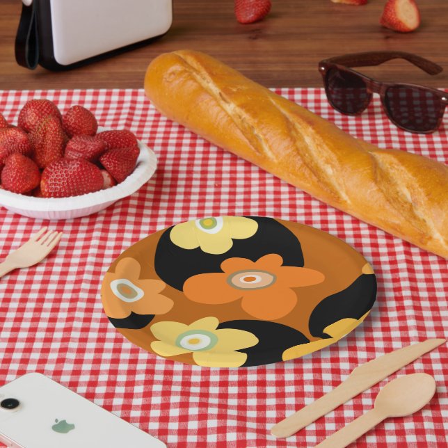 Plato De Papel patrón de flor (Picnic)