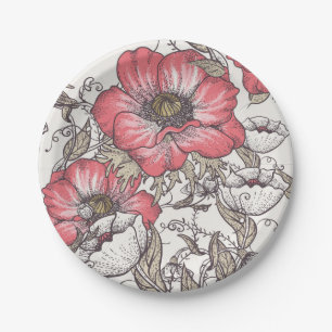 Plato De Papel Patrón de flor