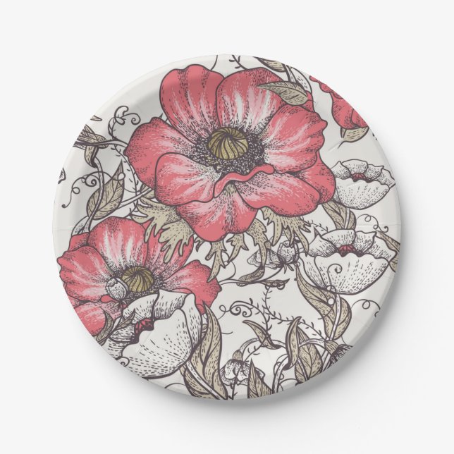 Plato De Papel Patrón de flor (Anverso)