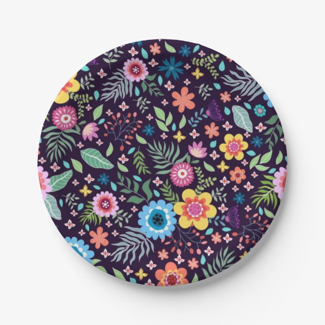 Plato De Papel Patrón de flor (Anverso)