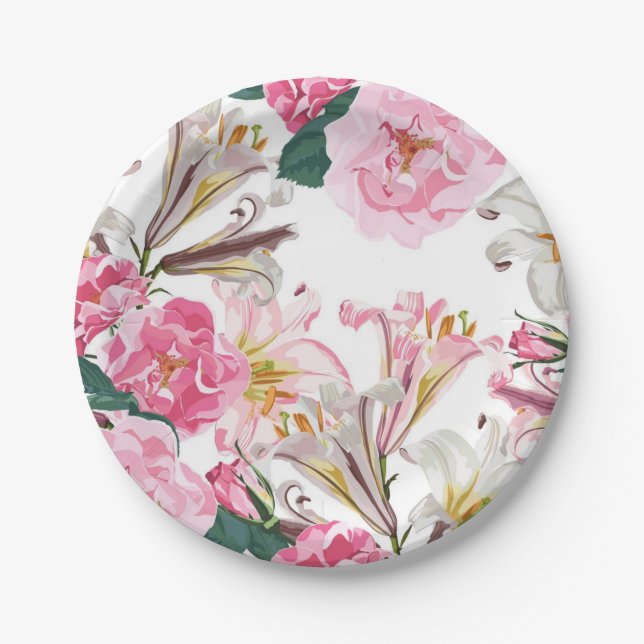 Plato De Papel Patrón de flor (Anverso)