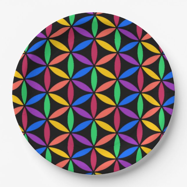 Plato De Papel Patrón de flor arco iris (Anverso)