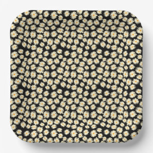 Plato De Papel Patrón de flor de margarita blanca naranja negro