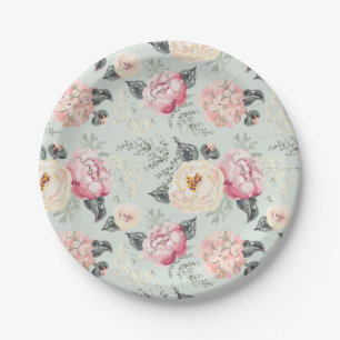Plato De Papel Patrón de flor del jardín rosa