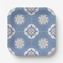 Patrón de flor Naranja simétrico en azul