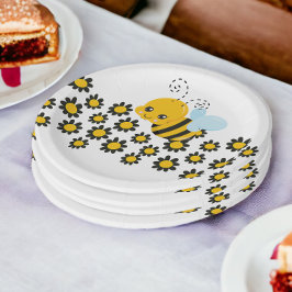 Plato De Papel Patrón de flor negro amarillo