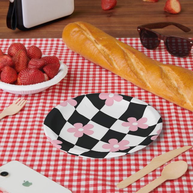 Plato De Papel Patrón de flor retro (Picnic)