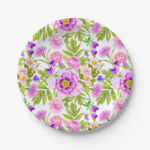 Plato De Papel Patrón de flor rosa de la Lavanda Púrpura