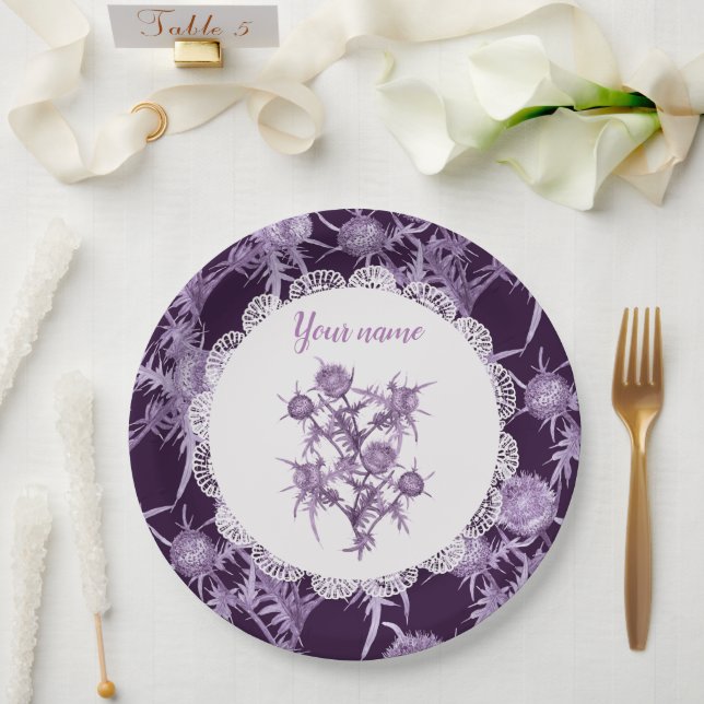 Plato De Papel patrón de flor violeta (Boda)