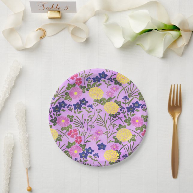 Plato De Papel Patrón de flor violeta de bonito (Boda)