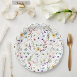 Plato De Papel Patrón De Flor Y Mariposas Acuáticas