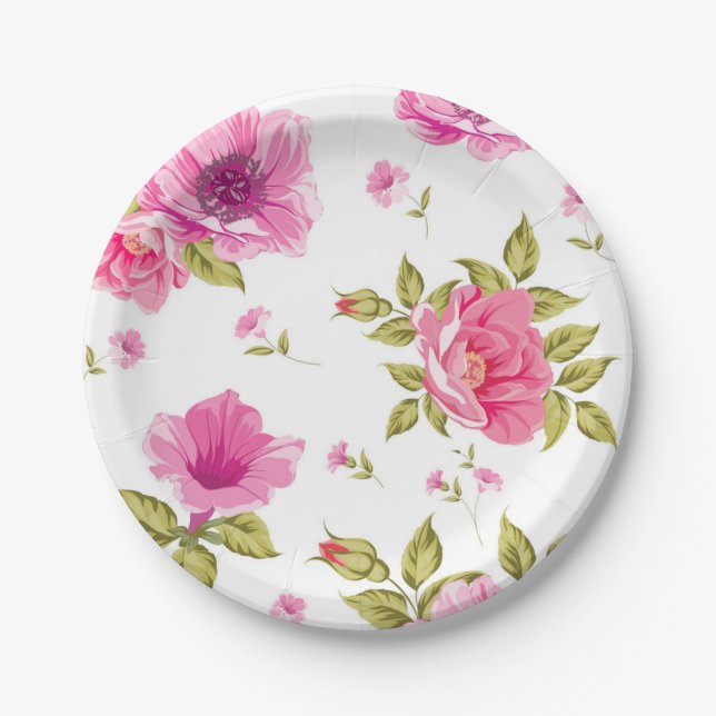 Plato De Papel Patrón de flores (Anverso)