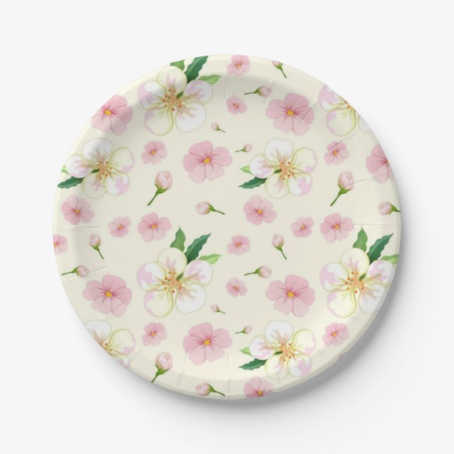 Plato De Papel Patrón de flores (Anverso)
