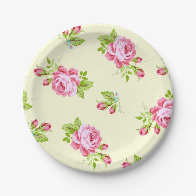 Plato De Papel Patrón de flores (Anverso)