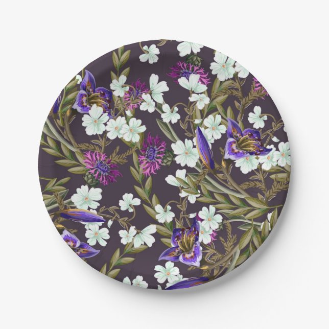 Plato De Papel Patrón de flores (Anverso)