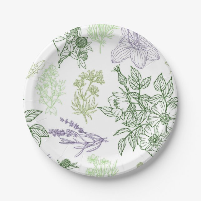 Plato De Papel Patrón de flores (Anverso)