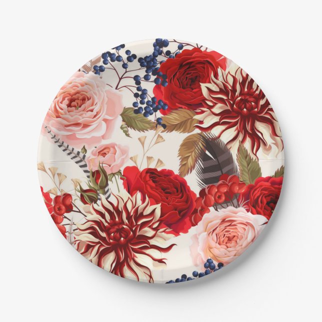 Plato De Papel Patrón de flores (Anverso)