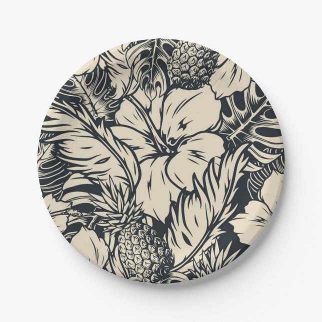 Plato De Papel Patrón de flores (Anverso)