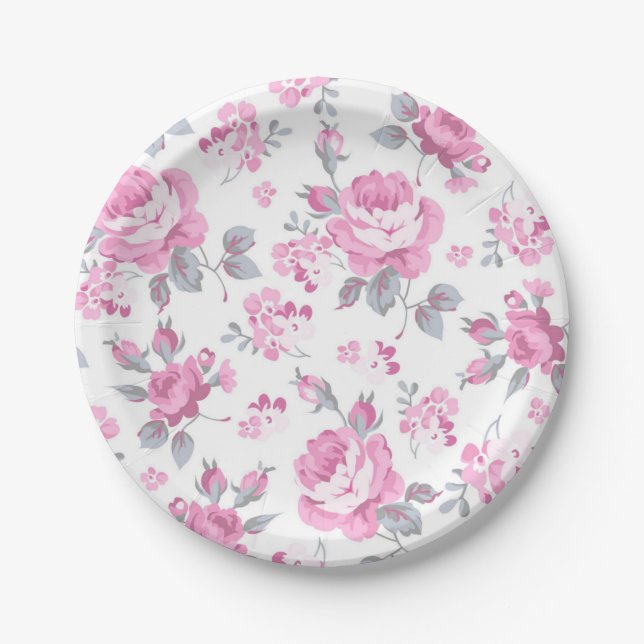 Plato De Papel Patrón de flores (Anverso)