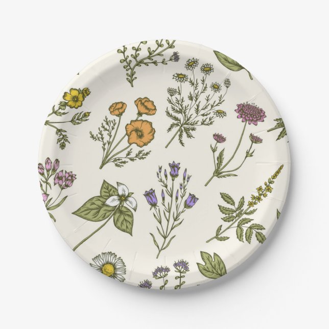 Plato De Papel Patrón de flores (Anverso)