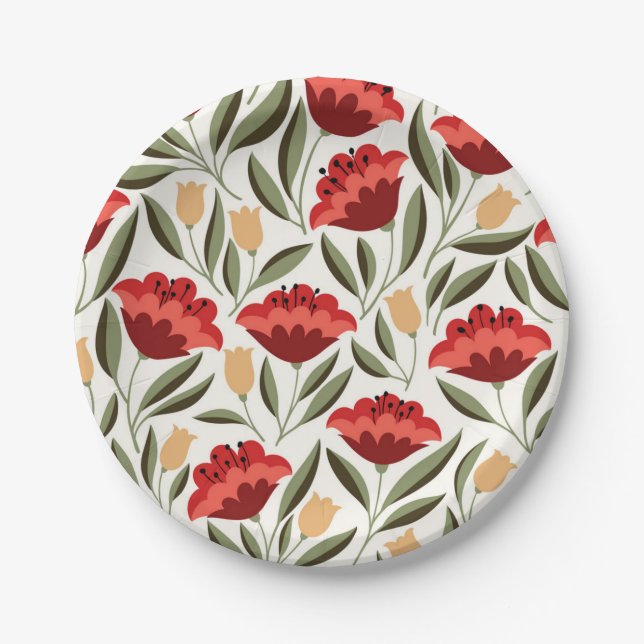 Plato De Papel Patrón de flores (Anverso)