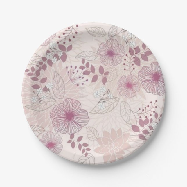Plato De Papel Patrón de flores (Anverso)
