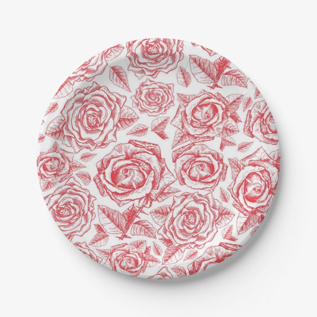 Plato De Papel Patrón de flores (Anverso)