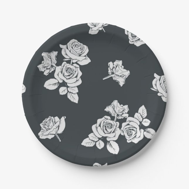 Plato De Papel Patrón de flores (Anverso)