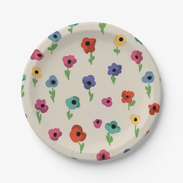 Plato De Papel Patrón de flores (Anverso)