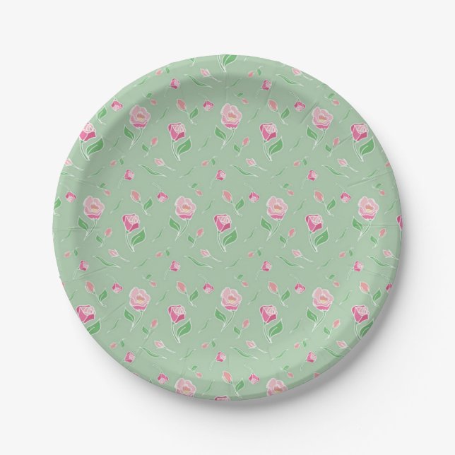 Plato De Papel Patrón de flores (Anverso)