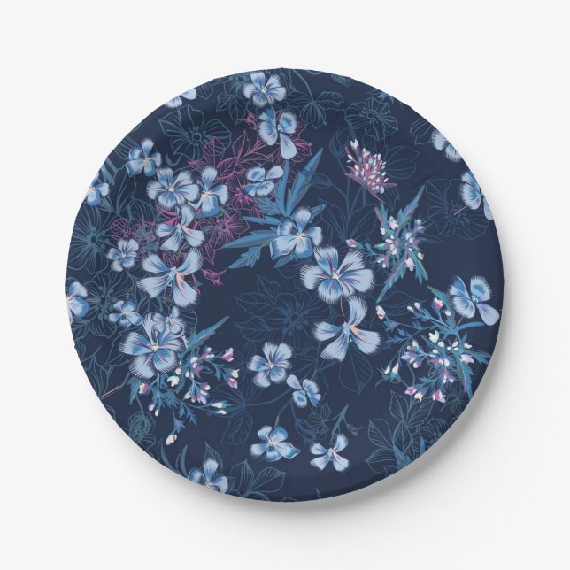 Plato De Papel Patrón de flores (Anverso)