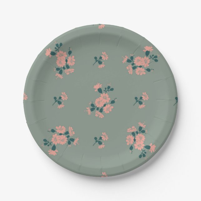 Plato De Papel Patrón de flores (Anverso)