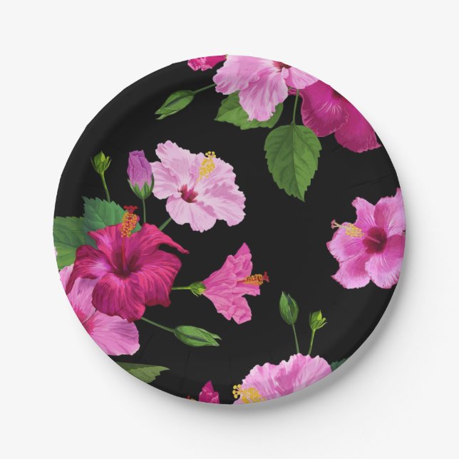 Plato De Papel Patrón de flores (Anverso)