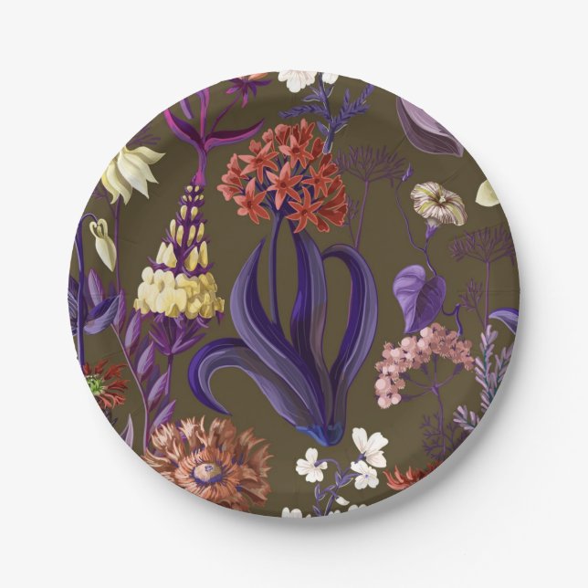 Plato De Papel Patrón de flores (Anverso)
