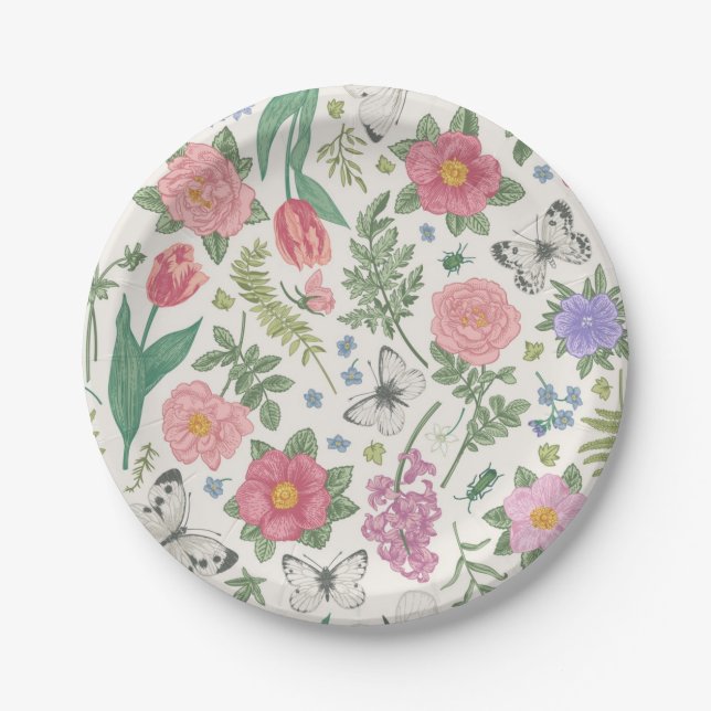 Plato De Papel Patrón de flores (Anverso)