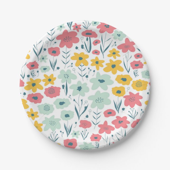 Plato De Papel Patrón de flores (Anverso)