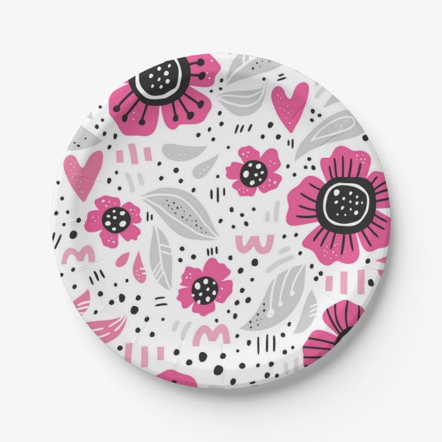 Plato De Papel Patrón de flores (Anverso)